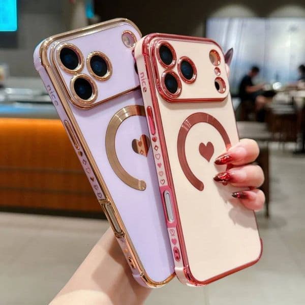 Electroplating Heart Love Pattern Phone Cover For iPhone 17 Pro 17Pro Max Case Shockproof Protective Cases Coque Sleeve Capa