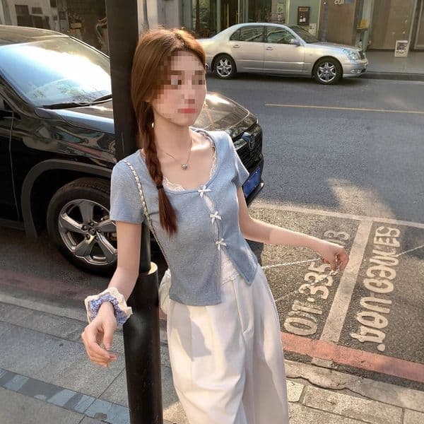 Lace Patchwork Designer Shirt Two-piece Short Sleeve T-shirt Designer Hoodie For Women Summer 2025 New Design Short Small Size Regular Shoulder Top
