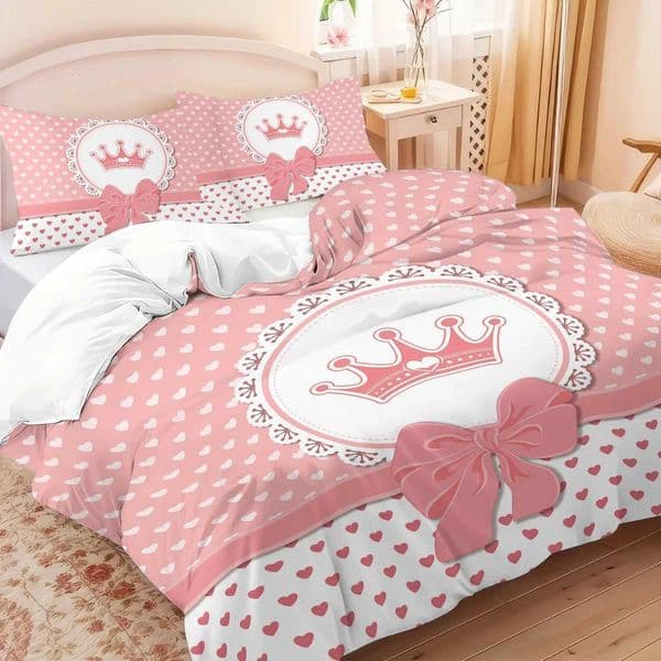 3pcs Charming pink bow pattern printed bedding set 1quilt cover2casefor teenagers and adult bedroom birthday gift H251011