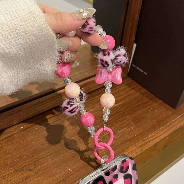 Korean Colored Bead Hanging Keychain Strap Fashion Short Wrist Bracelet Lovely Pendant Cute Phone Accessories