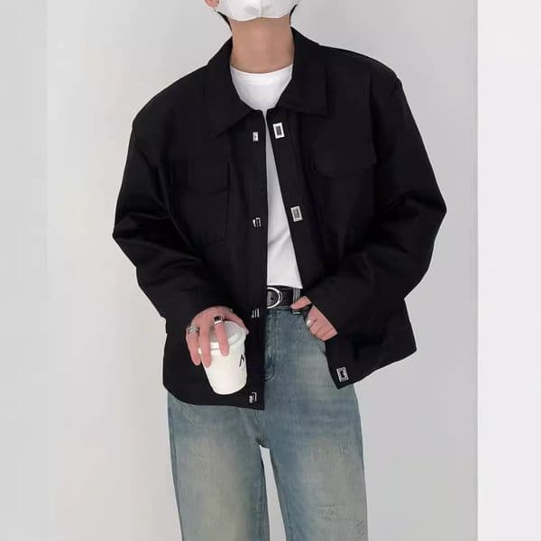 Metal Buckle Spring And Autumn Short Jacket Men Jacket For Men Trendy High-end Designer Jacket Simple Mature Style Casual Loose Padded Shoulder Jacket