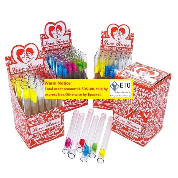 Glass Love Rose smoking pipes With Plastic Flower Inside36pcs in one box tobacco pipe ZZ