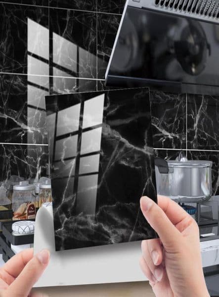 Marble Tile Sticker Self Adhesive Waterproof PVC Stickers Bathroom Kitchen Decor for Home Luxury Black 3D Wall Panel4539448