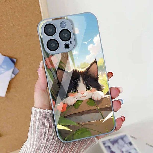 Glass Case For Samsung S24 Ultra S23 Plus S22 S21 S20 FE A54 5G A53 A52 A51 A34 A33 A32 A25 A23 A22 A14 A13 A12 Cute Cat Cover