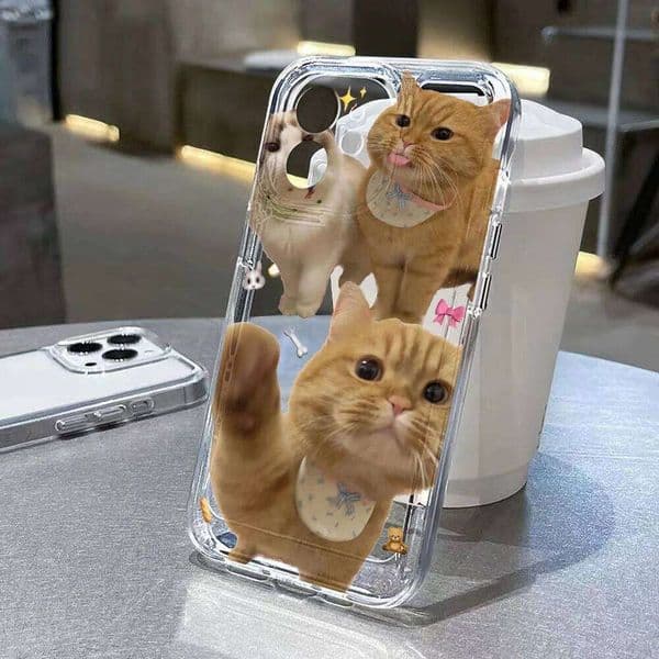 Cute Cat Clear Case For 13 Cases iPhone 15 16 Pro Max 17 Air 12 11 14 X XR XS 16e 16promax Fundas Soft TPU Back Cover