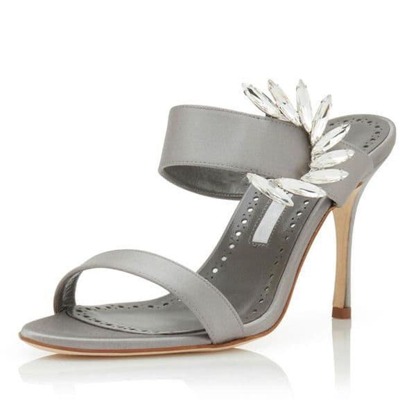 Luxury Designer Women Sandals Pumps CHIVELA 90 mm Mid High Heels Grey Satin Embellished Open Toes Mules Italy Amazing Evening Dress Sandal Box EU 35-43