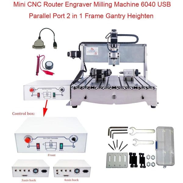 6040 3 Axis 4 Axis 500W Woodworking Metal Engraving Milling Cutting Machine Mini CNC Router 600x400mm Z Axis Add Height Engraver Cutter Carving Tools 220V 110V