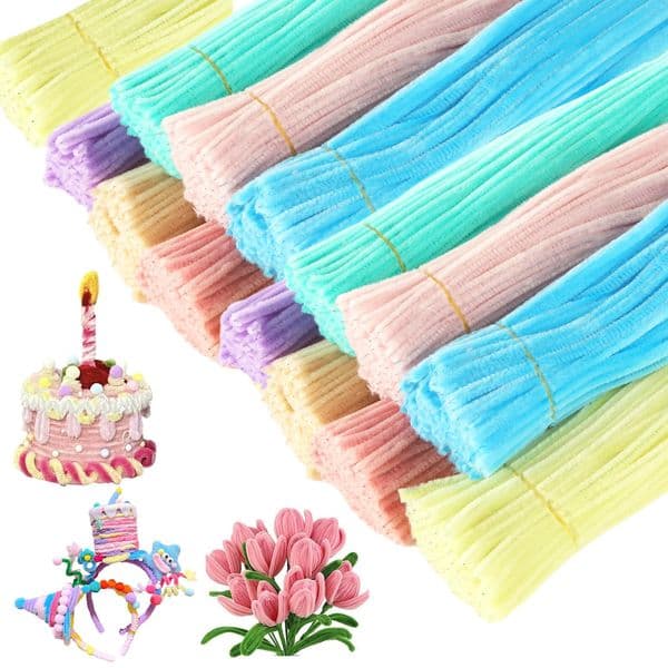 Macaron Pipe Cleaners, Pastel Color Chenille Stems Bulk 7 Colors for DIY Craft, Art Supplies for Kids Classroom, Christmas Ornaments Making