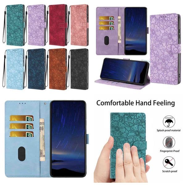 Flower Sakura PU Leather Wallet Cases For Xiaomi 17 Max Redmi Note 15 Plus Moto G06 G86 G56 Google Pixel 10 Pro XL 9 9A Floral Credit ID Card Slot Flip Cover