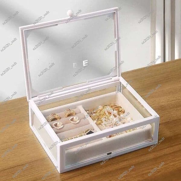 Hot Selling 2025 Classic Letter Glass Home Furnishings Cosmetics Fashion Multi purpose Storage Box Jewelry Organization Box Desktop Decoration