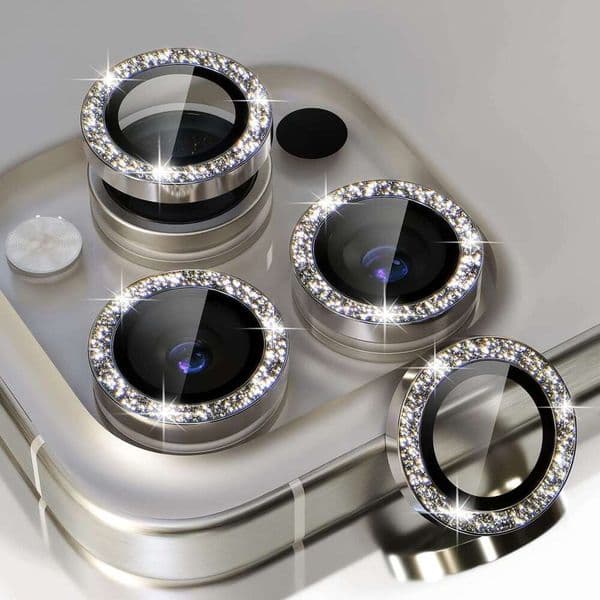 Compatible for iPhone Pro/iPhone 15 Pro Max Lens Bling, 9H Tempered Glass Camera Cover Screen Protector Metal Ring Decoration Accessories