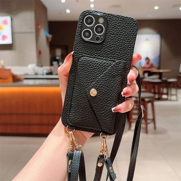 Crossboby Wrist Strap with Card Holder Phone Case for IPhone 16 15 Plus 14 11 Pro 13 12 Mini XR XS Max PU Leather Cover