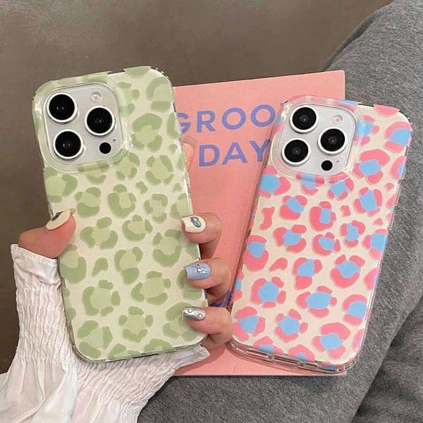 Cute Pink Print Phone For Iphone 16 15 14 Pro Max 13 16Pro 15Pro 14Pro Green Leopard Stylish Lovely Soft Cover Case iphone 17 pro max case