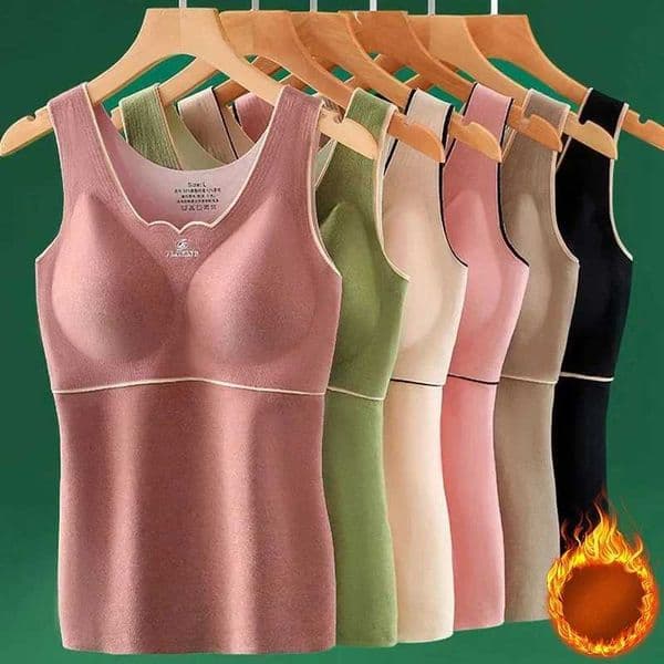 Thermal Underwear Velvet Vest Winter Womens Solid Bottom with Chest Pad Camisole Slim Warm Sling Vest Female Thermal Underwear T251018