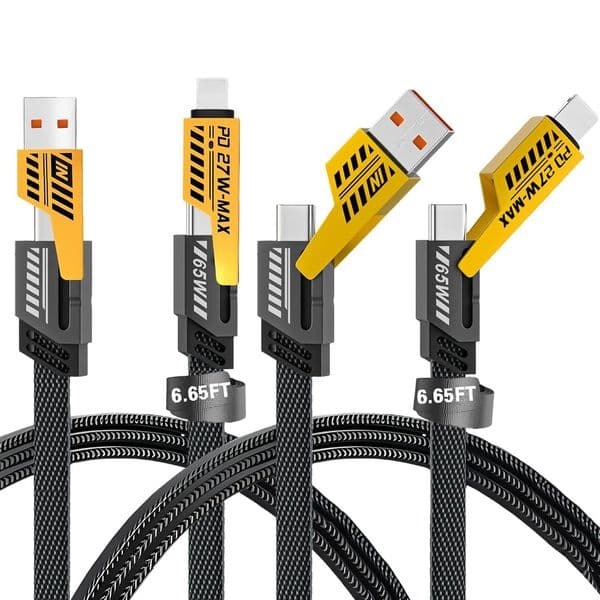 65W USB Type C Cable 4 in 1 PD 27W Fast Charging Data Cable For iPhone 17 16 15 14 13 Pro Max Samsung Xiaomi Huawei charger with Packaging