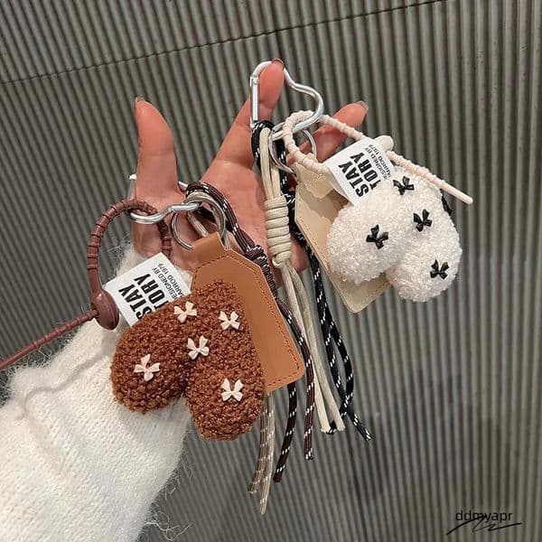 Cartoon Plush Bow Love Keychains For Women Y2k ddmyApr Bag Pendant Couple Car Key Chains Jewelry Gift Decoration Accessories 250430