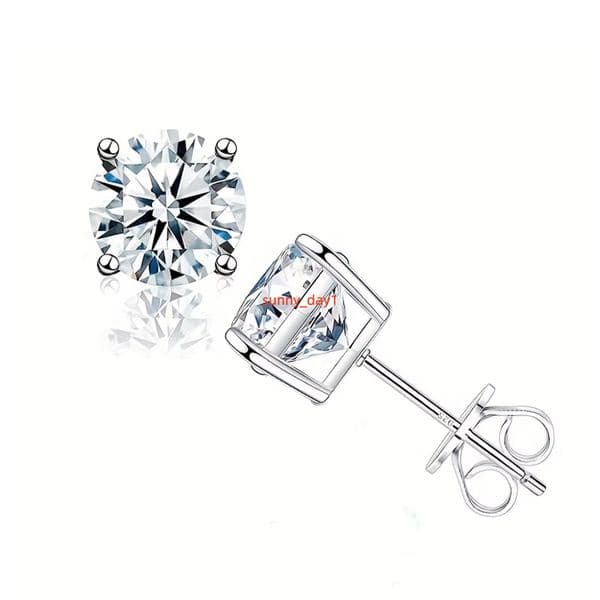 Round Brilliant Cut Luxury Colour 1 VVS 925 Silver Moissanite Earrings for Women Fine Square Stud in Engagement Gift Designer