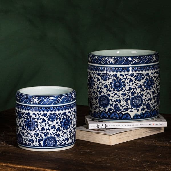 Jingdezhen White Porcelain Lotus Flowerpot, Antique Blue and White Porcelain Vase, Flower Holder, Porcelain Flowerpot, Brush Washer