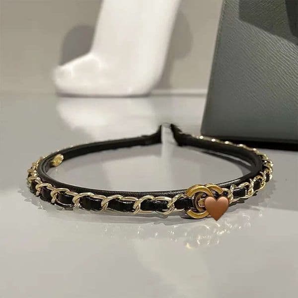 designer elegant chain hoop women black cool leather woven metal cc stick vintage classic headband outdoor exquisite hair accessory