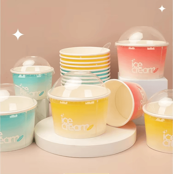biodegradable custom Disposable ice cream cups 2.5oz 4oz 5oz 6oz 8oz 10oz wholesale ice cream paper cup with lids and spoon