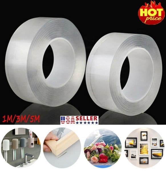 Doublesided Gel Grip Tape Sticker Traceless Washable Adhesive Tape Nano Technology Reuse Removable Tapes Indoor Outdoor8765717