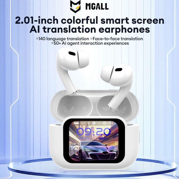 MGALL Wireless BT6.0 Earphones MG-Y49 AI Translation Headphones Colorful LCD Smart Touch Screen Hi-Fi Sound Music Earbuds IPX5 Waterproof Sport Headset