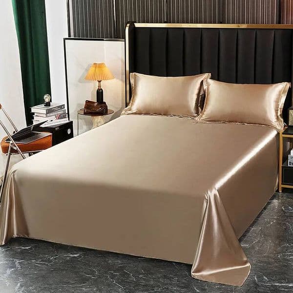 90% Mulberry Silk Bed Set Solid Color Silky Satin Flat Sheet Soft Skin-Friendly Bedsheets With Pillowcase King Size