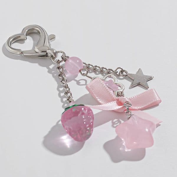 Y2K Fashion Flower Star Love Bow Strawberry Pendant Acrylic Keychain Student Womens Bag Backpack Pants Chain Accessories 251015