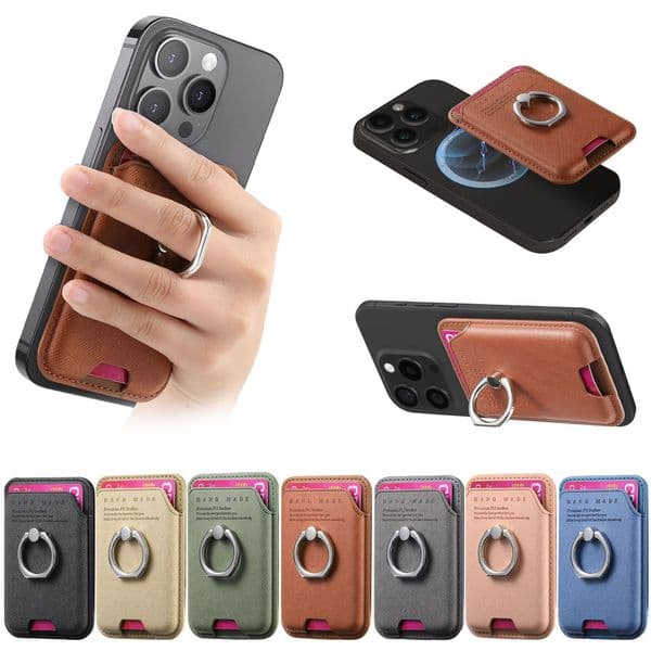 Magsafe Magnetic Card Holder with Ring Stand & Slanted Fabric Texture Pure Color Card Sleeve