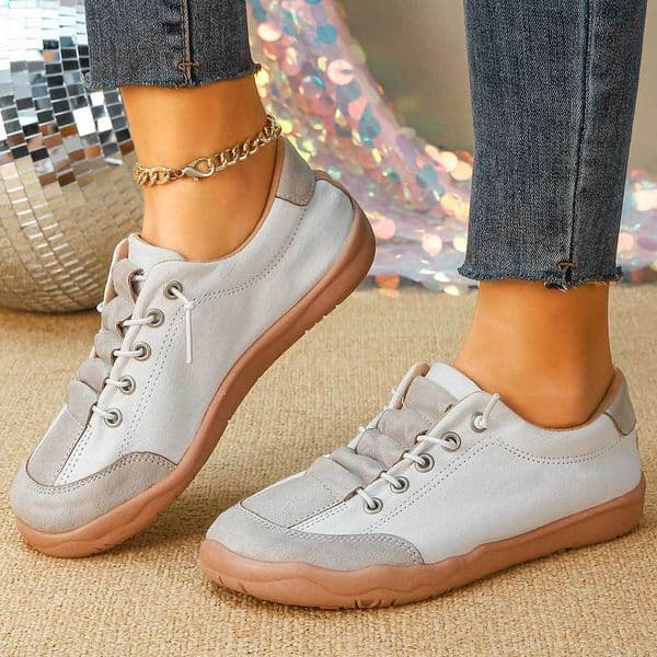 ZK13 Elegant & Comfortable White Athletic Flats for Girls - Updated Design for Back-to-School