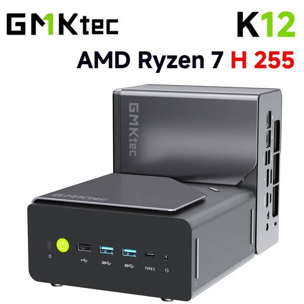 GMKtec K12 Mini PC AMD Ryzen 7 H 255 Dual DDR5 5600MTs 3SSD PCIe40 Desktop Computer WiFi 6 BT 52 Dual 25G LAN OCulink