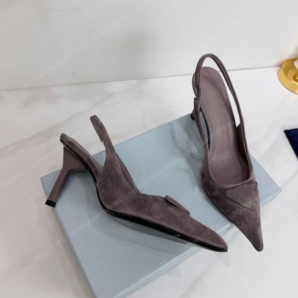 Elegant slingbacks womens suede leather high heels luxury designer sandals casual ankle strap pointed toe party dress shoes size 34-42