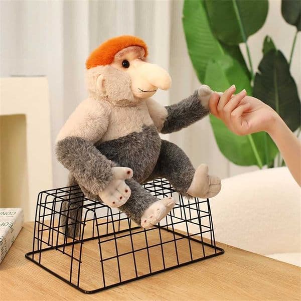 Cute Simulation Proboscis Monkey Stuffed Animal Toy Cartoon Small Monkey Plush Toy Childrens Sleeping Doll Schoolbag Pendant Girls Birthday Gift