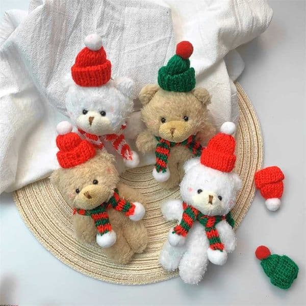 15cm Cute Teddy Bear Plush Toy kawaii Christmas Red Scarf Bear Plush Doll For Girl Bag Pendant Key Chain Children Christmas Gift 241118
