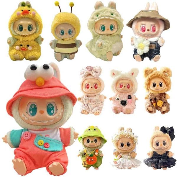 Mini Plush DollS Clothes Cute Outfit Accessories For Labubu V1 V2 Korea Kpop Idol Dolls Goose Dinosaur Macaron Clothing GiftsXJ251011