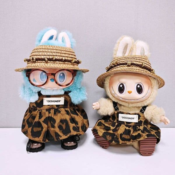 1517cm LABUBU Gen III Doll Plush Doll Clothing Accessories Leopard Print Suspender Skirt Pants Set Sitting Par SeriesXJ251011