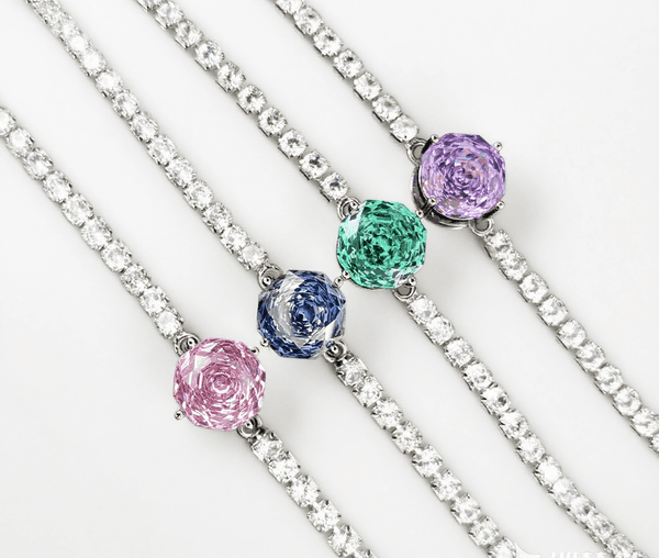 TaiYang New Gold Plated Copper Octagonal Rose-Cut Paraiba Bracelet,High Carbon Zirconia Inlaid with Tanzanite Floral Accents for Women