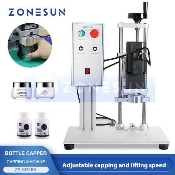 ZONESUN ZS-XG450 Automatic Desktop Electric Screw Capping Machine High Precision Cap Sealer for Cosmetics Honey Juice Dropper Bottles