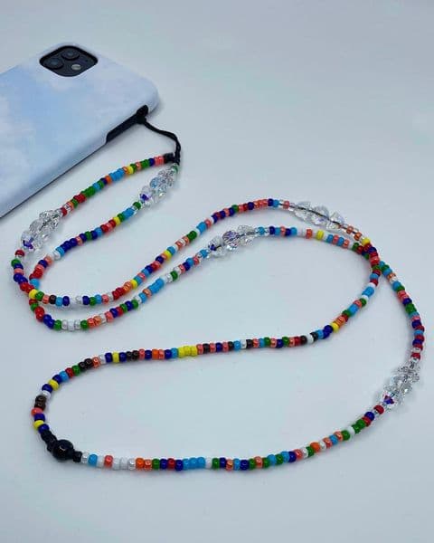 New Japanese and Korean style niche, colored glass bead crystal wind chime cross, long phone chain pendant accessory
