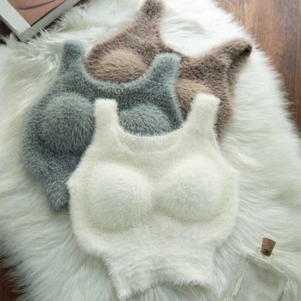 Autumn Winter Plush Warm Wool Tank Tops Bottom Imitation Cashmere Girls Thermal Underwear Thicken Fleece Camisole Bra Pads 123