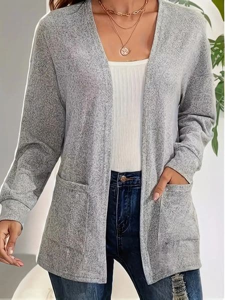 Autumn chic casual solid color pocket thin plus size womens jacket cardigan 251028