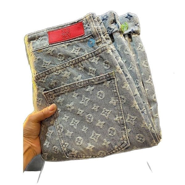 American High-End Jacquard Jeans Unisex Design Straight Loose Wide-Leg Pants High Street Cool Long Pants