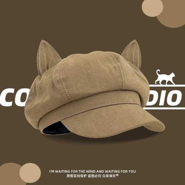 Korean Version Simple New Cat Ears Newsboy Cap Spring and Autumn Niche Fashion Short Brim Sunshade Pain