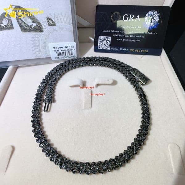 Factory Price 925 Sterling Silver Black Moissanite Custom Diamond Iced Out Miami Cuban Link Chain NecklaceDesigner style