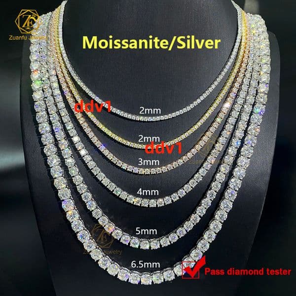 Factory Price 925 Silver Necklace Moissanite Tennis Chain Iced Out 3mm 4mm 5mm VVS Moissanite Link Chain Hop JewelryDesigner style