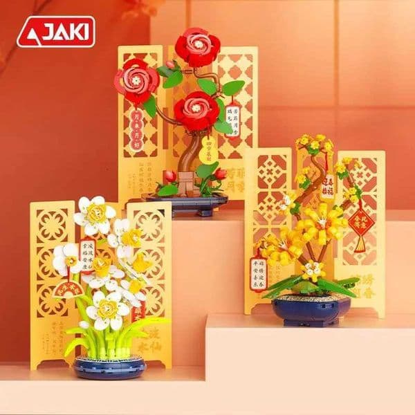 JAKI Education Building Block model Toy Plant Series Bonsai Rose daffodil Art Flower Girl building block toy decorative flower X251029