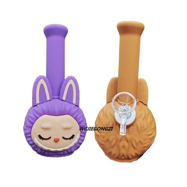 Cartoon shape Kawaii Figure Face Silicone bong Glass Smoke Holder Tube silicone water pipe For Tobacco Cigarettes glass Bowl Smoking Accessories