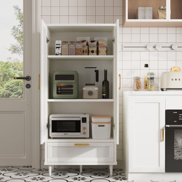 Modern 2-Door 1-Drawer Storage Buffet Cabinet with Adjustable Shelves Black Cutlery Cabinet, Multi-Functional Storage Furniture for Kitchen Dining Room