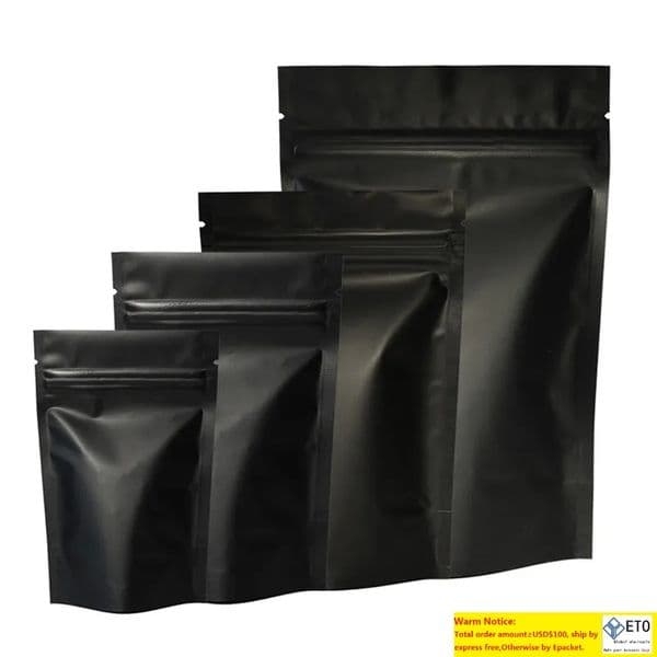 wholesale Heat Seal Zipper Package Bags Aluminum Foil Mylar Tear Notch Matte Black Stand Up Bag Wholesale LX3649 LL