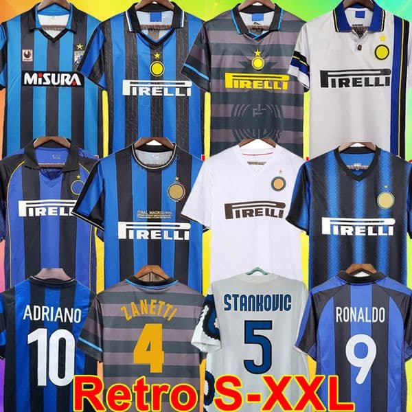 Inter retro soccer jersey milans vintage football shirt 88 89 90 91 92 93 95 96 97 98 99 00 01 02 03 04 05 07 08 09 10 Ronaldo Figo ADRIANO Stankovic ZANETTI long uniforms 999